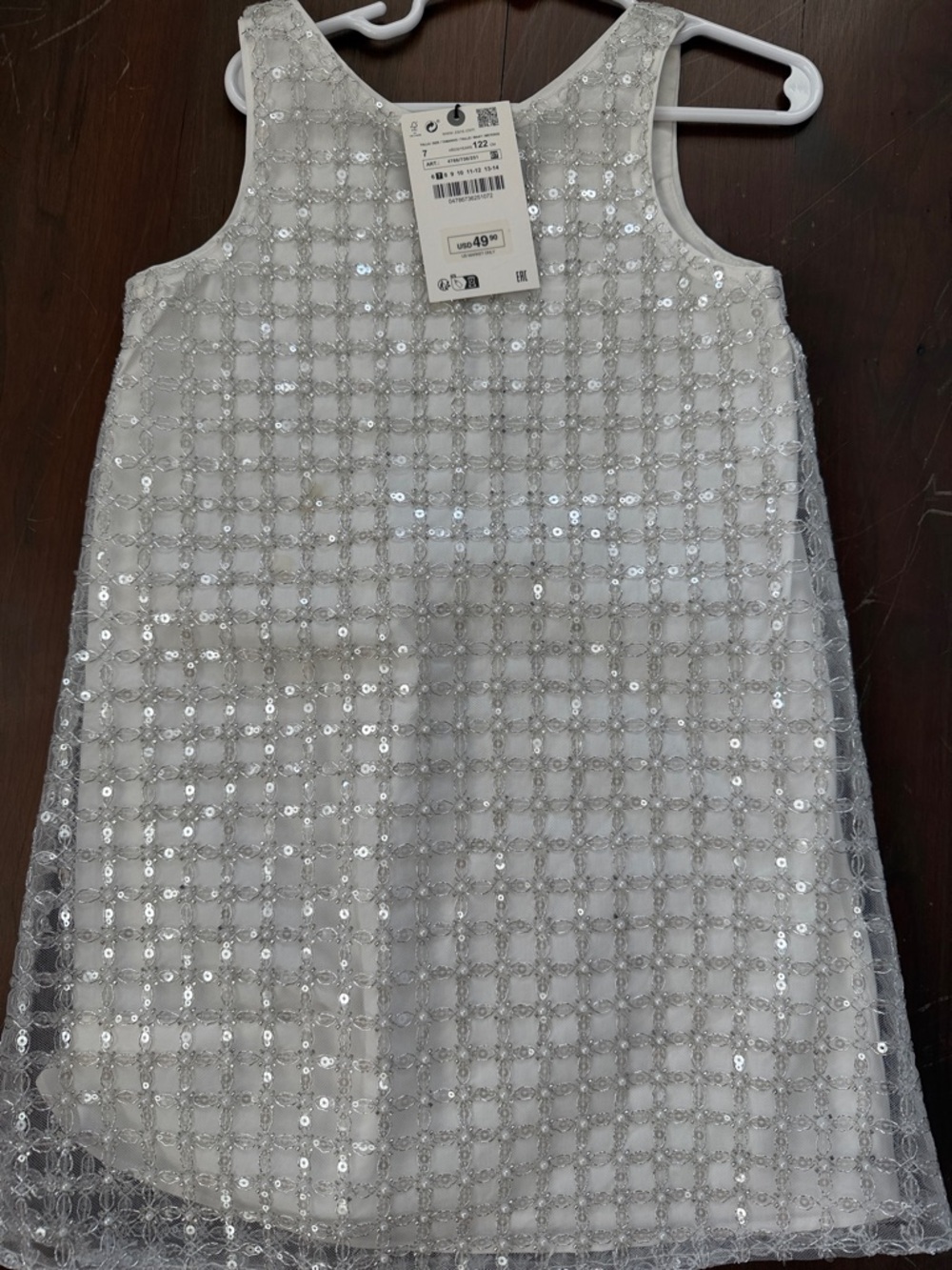ZARA Girls White Sequin Party Dress NWT 7